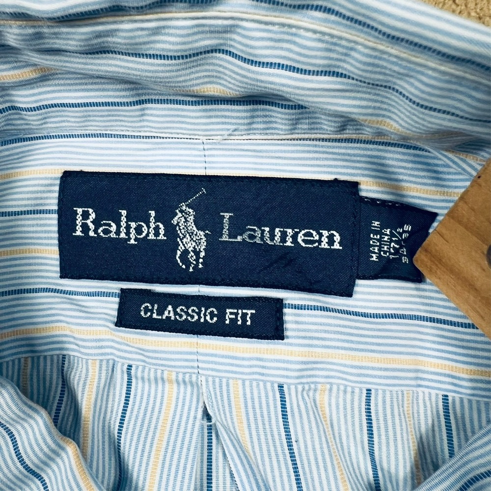 Ralph Lauren Classic Fit Blue Stripe Button Down Shirt XL 14.5/35 Blue Pony - Picture 9 of 12
